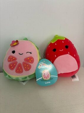 Squishmallows Lena the guava  & Red strawberry Plush Toy - Lena is BNWT